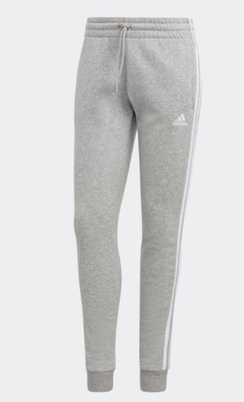 Adidas Women's S Medium Grey Heather Essentials 3-Stripes Fleece Pants T3-1